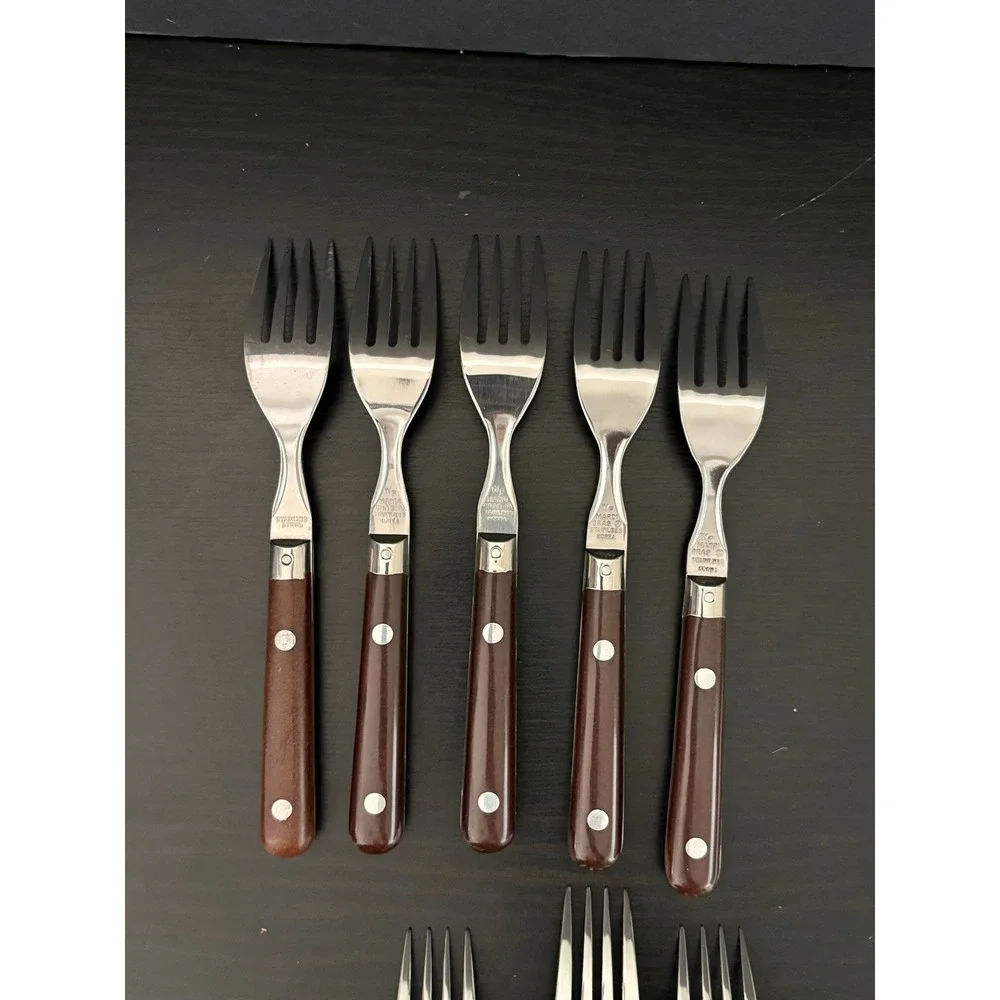 Washington Forge Mardi Gras Flatware 13pc Stainless Brown Riveted Korea Vintage